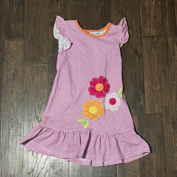 Blueberi Boulevard Pink Striped Dress with Floral Appliqué - Picture 1 of 3
